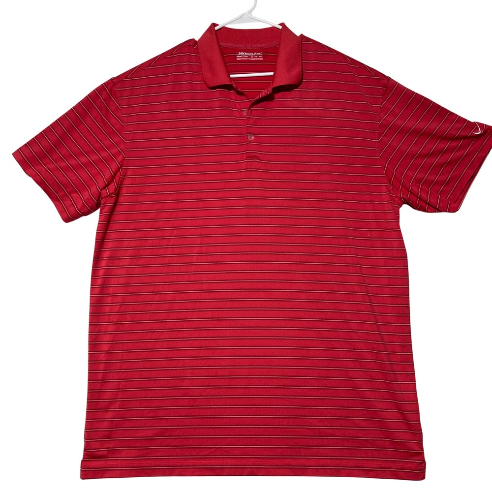 Nike Golf Mens XXL Red‎ Striped Fit Dry Short Sleeve Polo Shirt 335839-664
